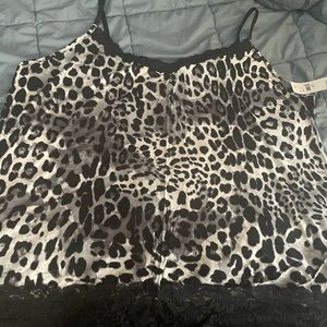 NWT Lane Bryant Black and White Leopard Print Lace Trimmed Cami-26/28
